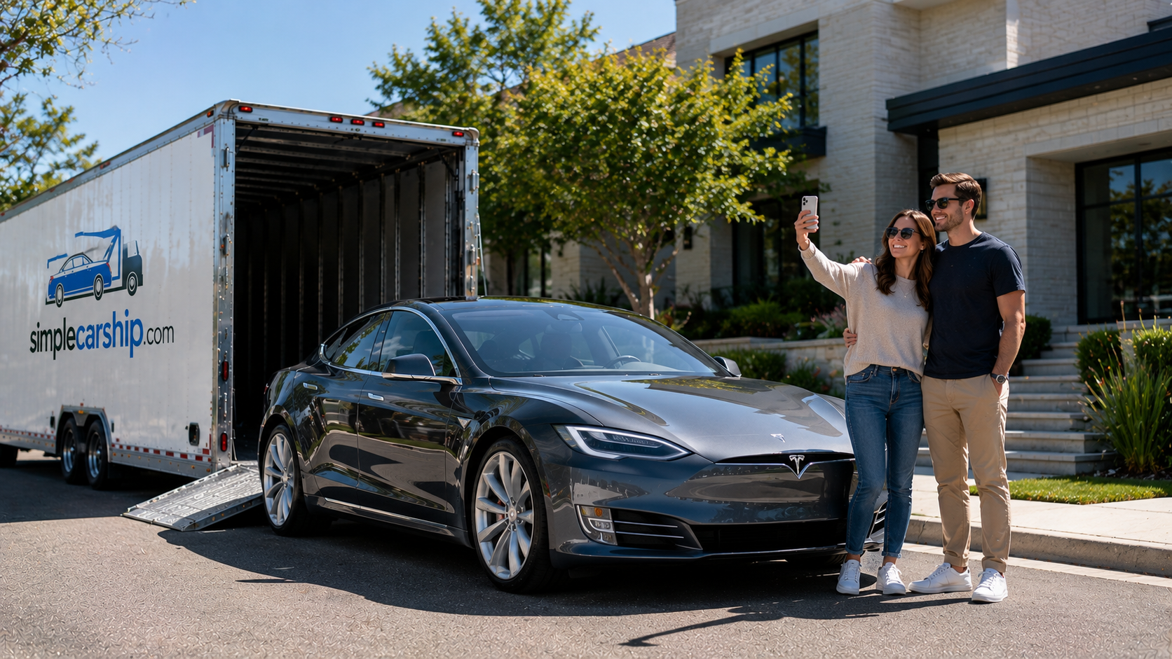 Customer receiving their vehicle after door-to-door car shipping from New Jersey to Georgia