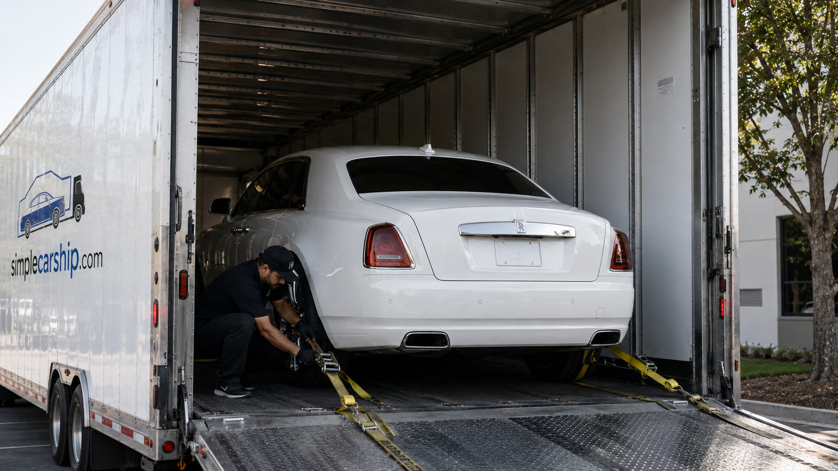 Luxury vehicle prepared for enclosed auto transport from Michigan to Pennsylvania