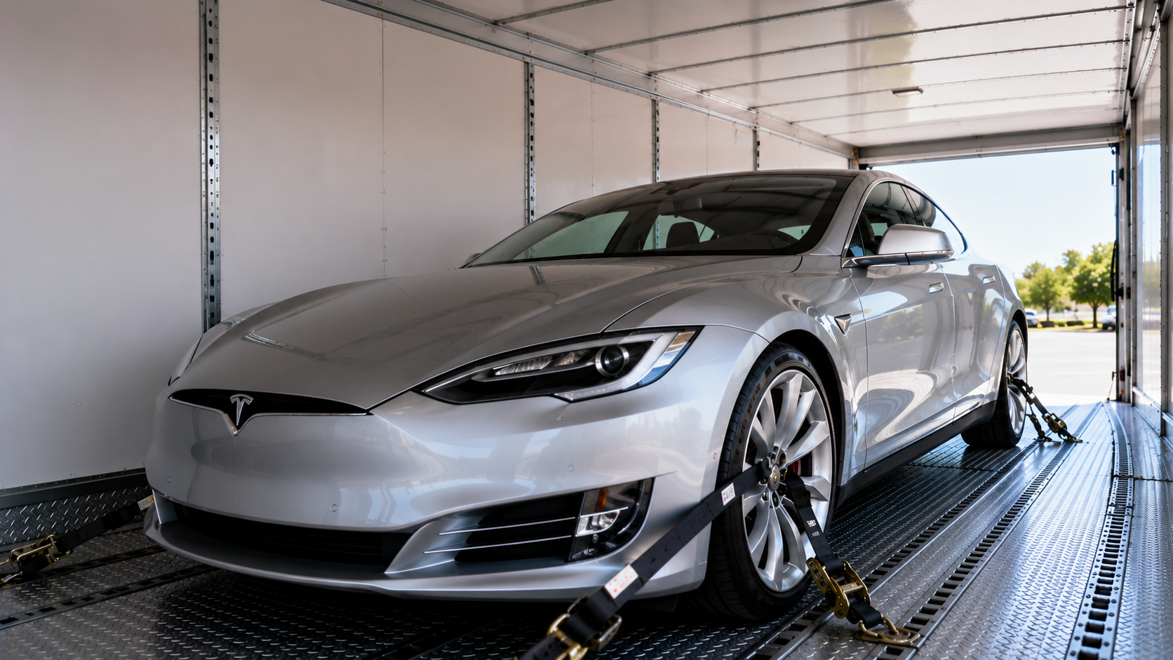 Luxury vehicle prepared for enclosed auto transport from Michigan to Illinois
