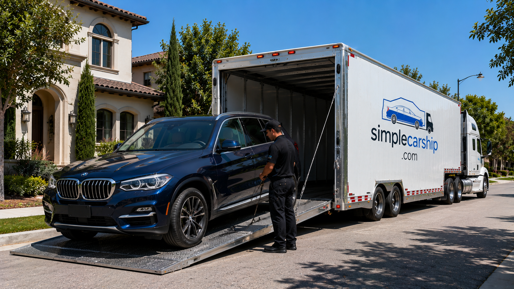 Luxury vehicle prepared for enclosed auto transport from New York to Indiana