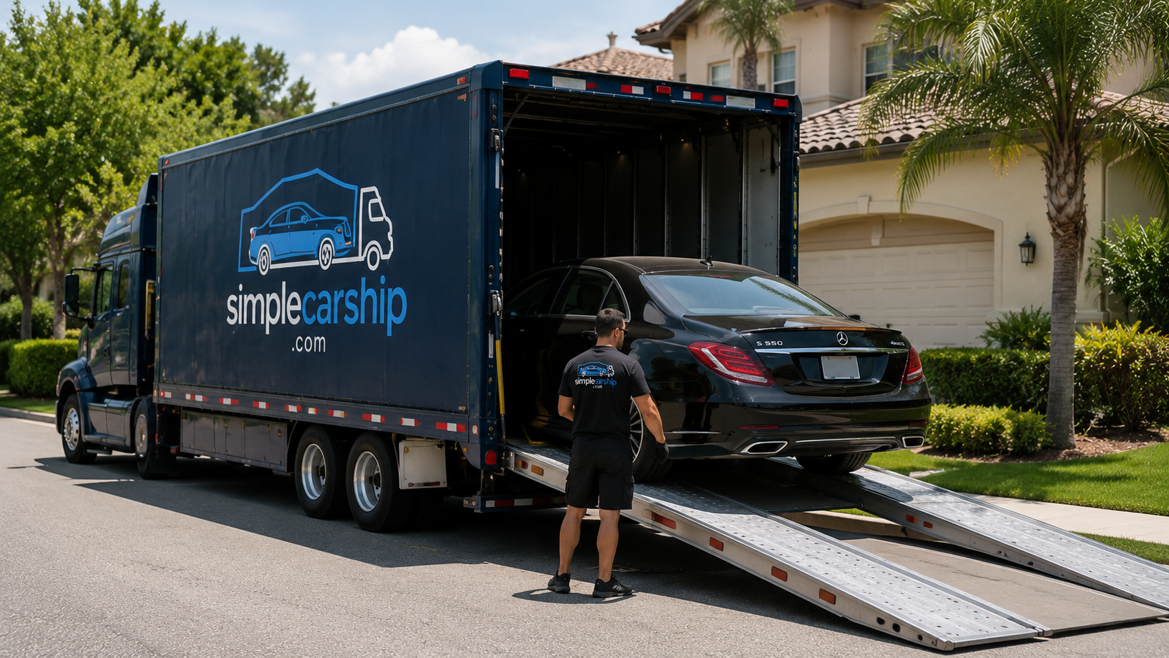 Vehicle secured on a Simple Car Ship open carrier