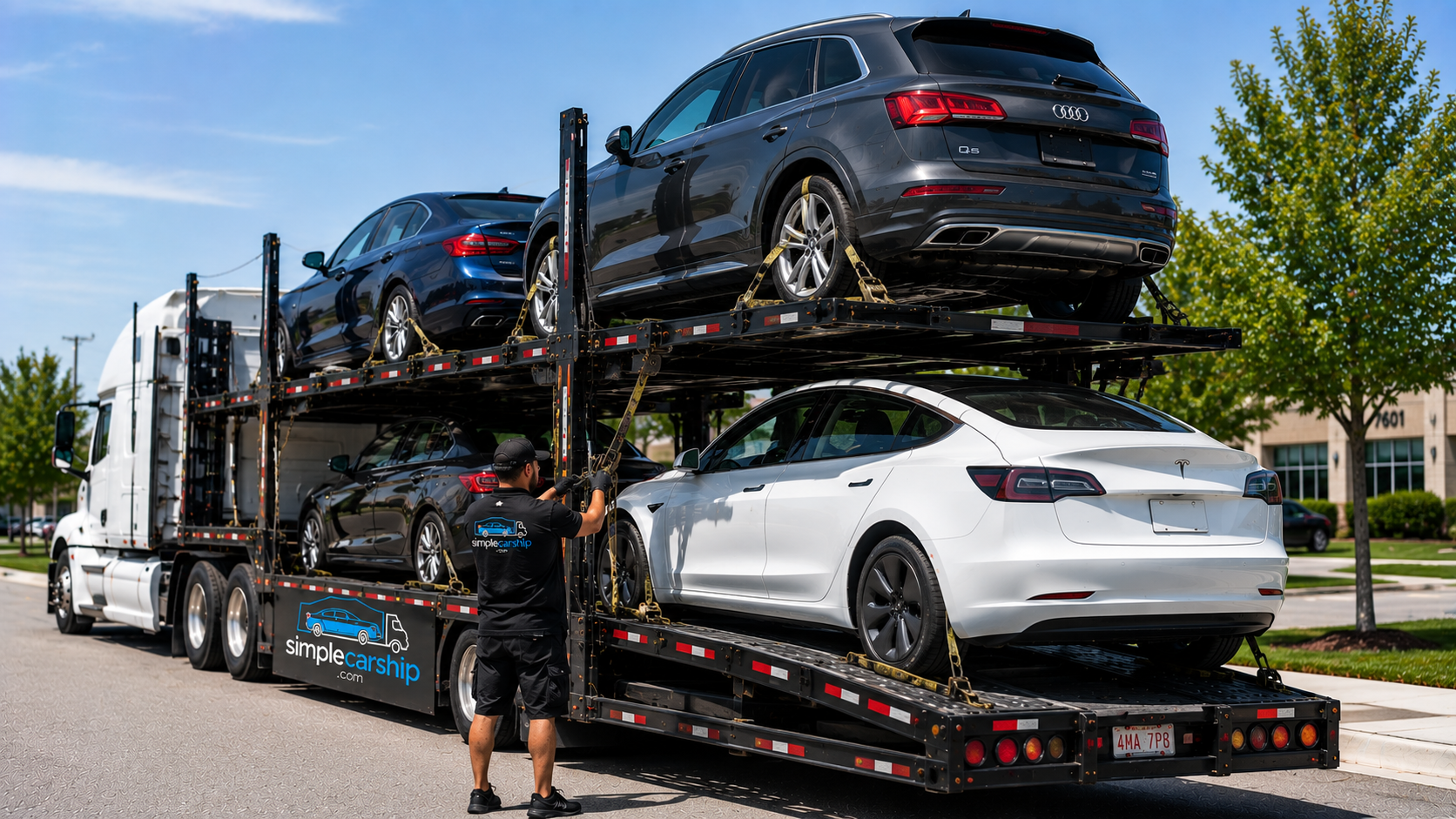 Vehicle being loaded onto a Simple Car Ship carrier for transport from Washington to Illinois
