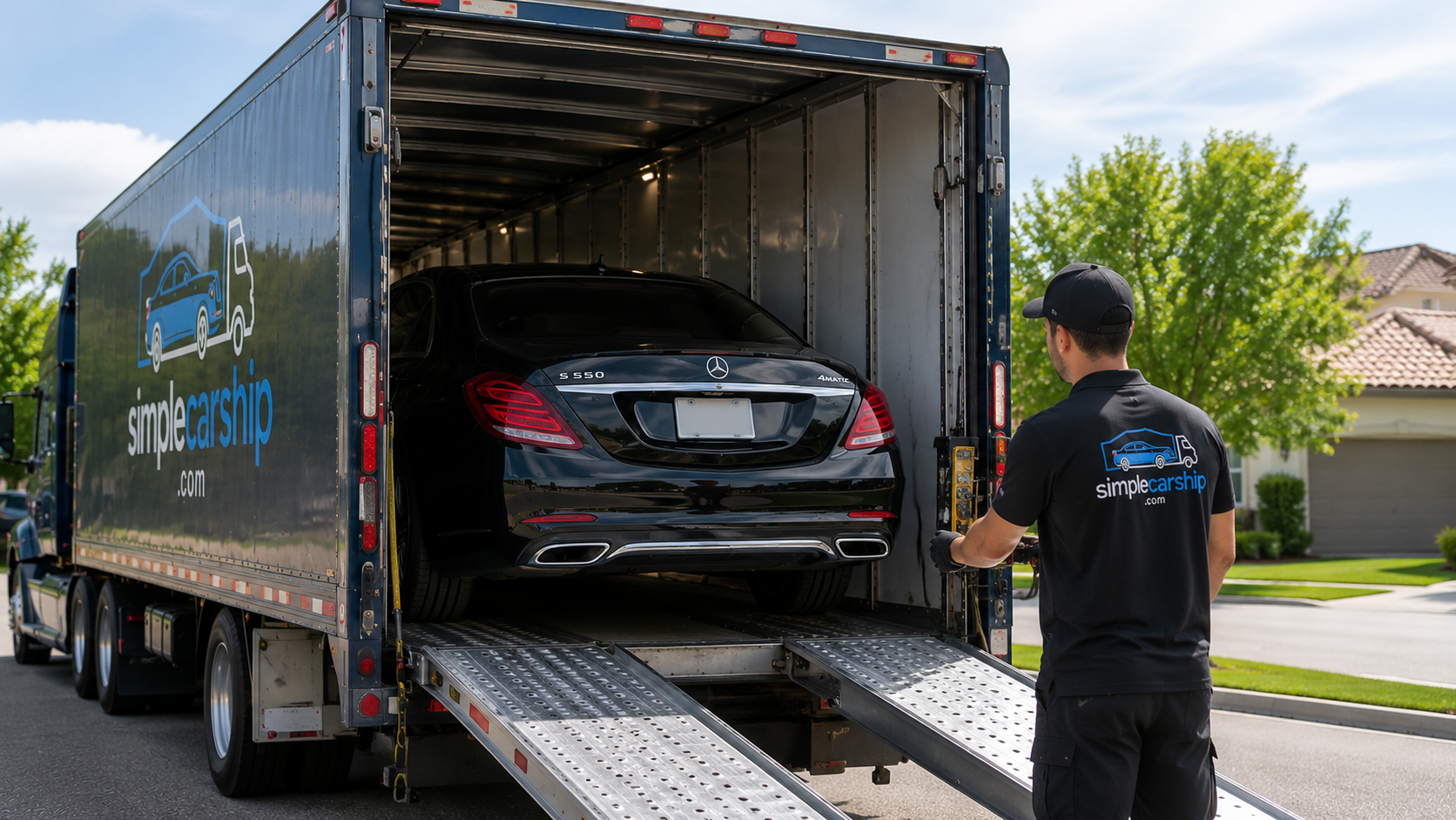 Vehicle being loaded onto a Simple Car Ship carrier for transport from New York to Wisconsin